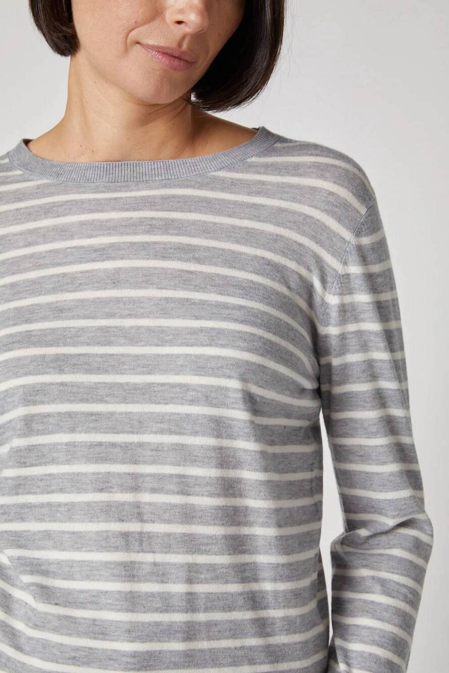 NEW KOKUN stripe long sleeve sweater in grey/egg